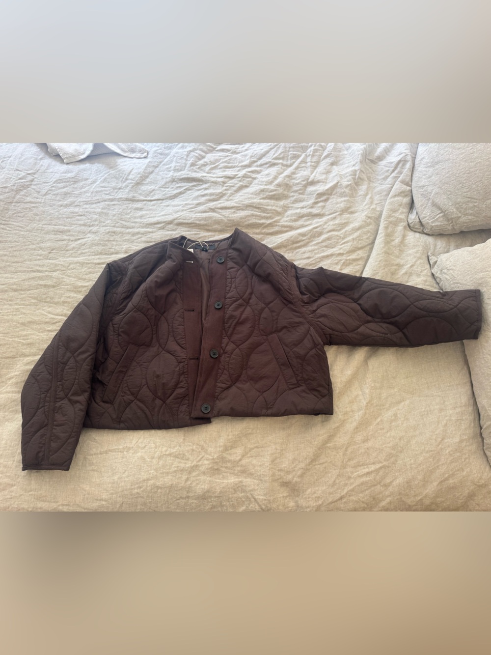 Zara Quilted Bomber Jacket in Dark Brown